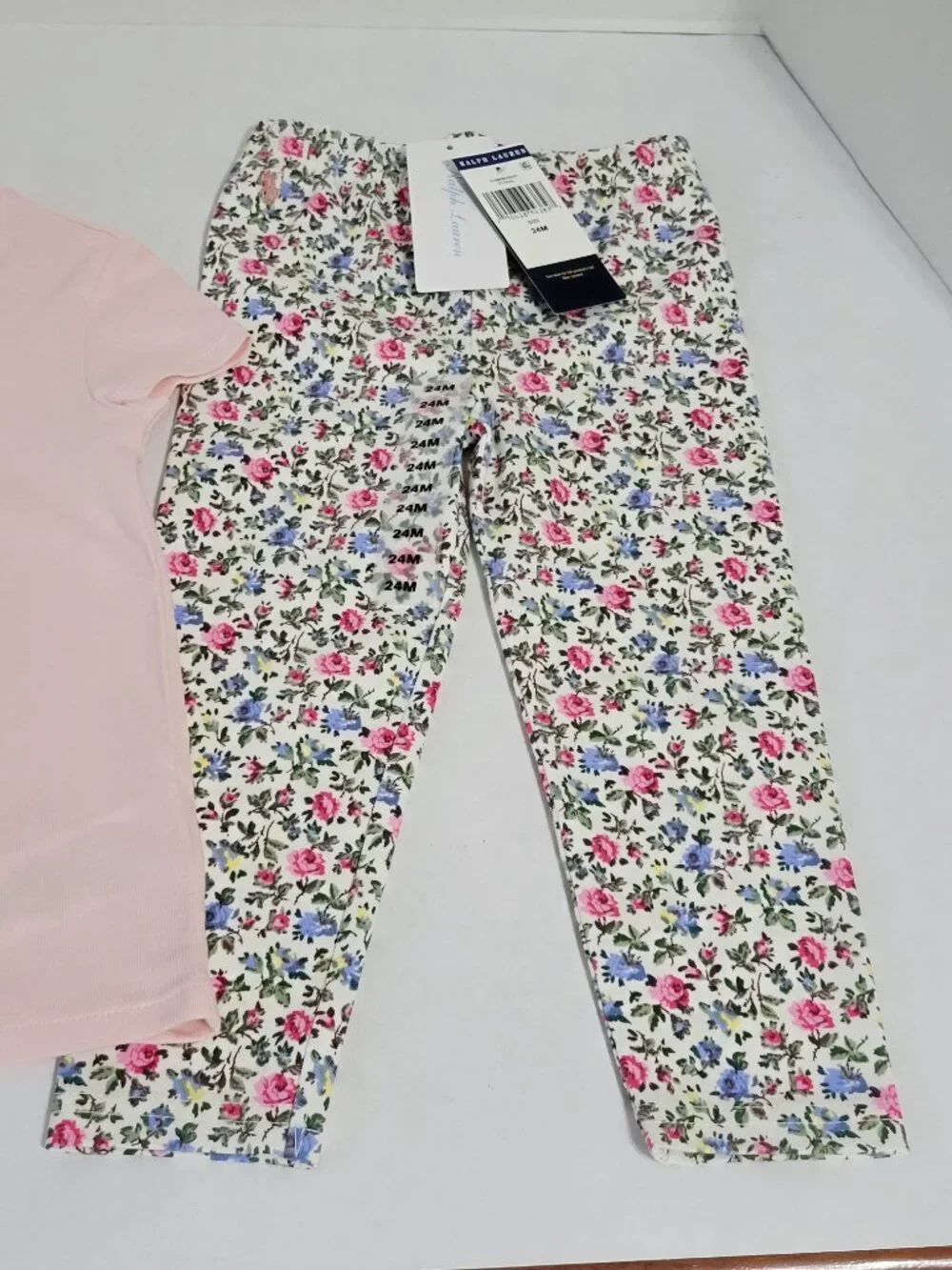 Polo Ralph Lauren Toddler Girls Floral Stretch Leggings & Pink T-Shirt Size 24M